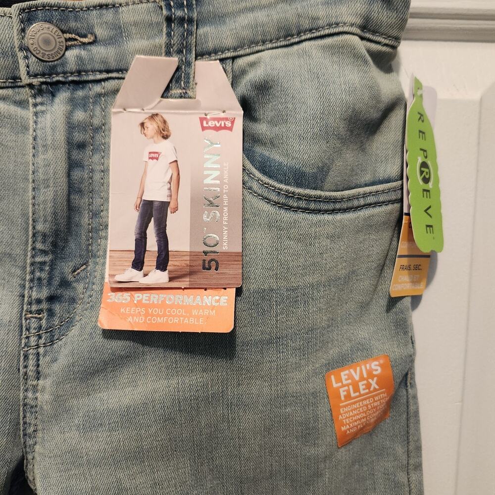 NWT Levi's 510365 Performance Skinny Jeans Sz 16 Boys 28 x 30 Blue Distressed